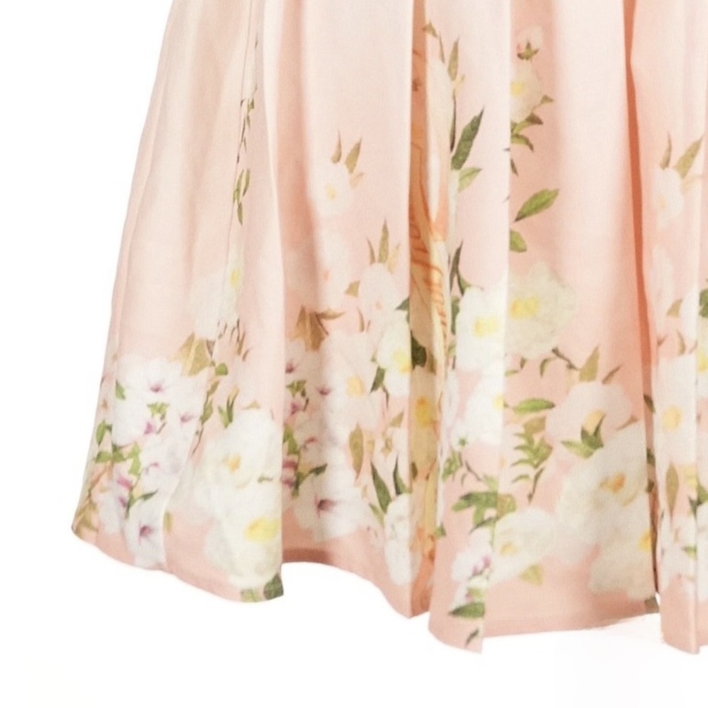 A PEACH ~ Light Pink Floral Pleated Skirt Side Zipper and Elastic Waistband Back - Picture 5 of 11